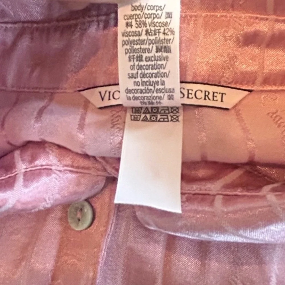 Victoria's Secret Pajama Matching Set Lg Pink Satin Striped Button Up Barbiecore